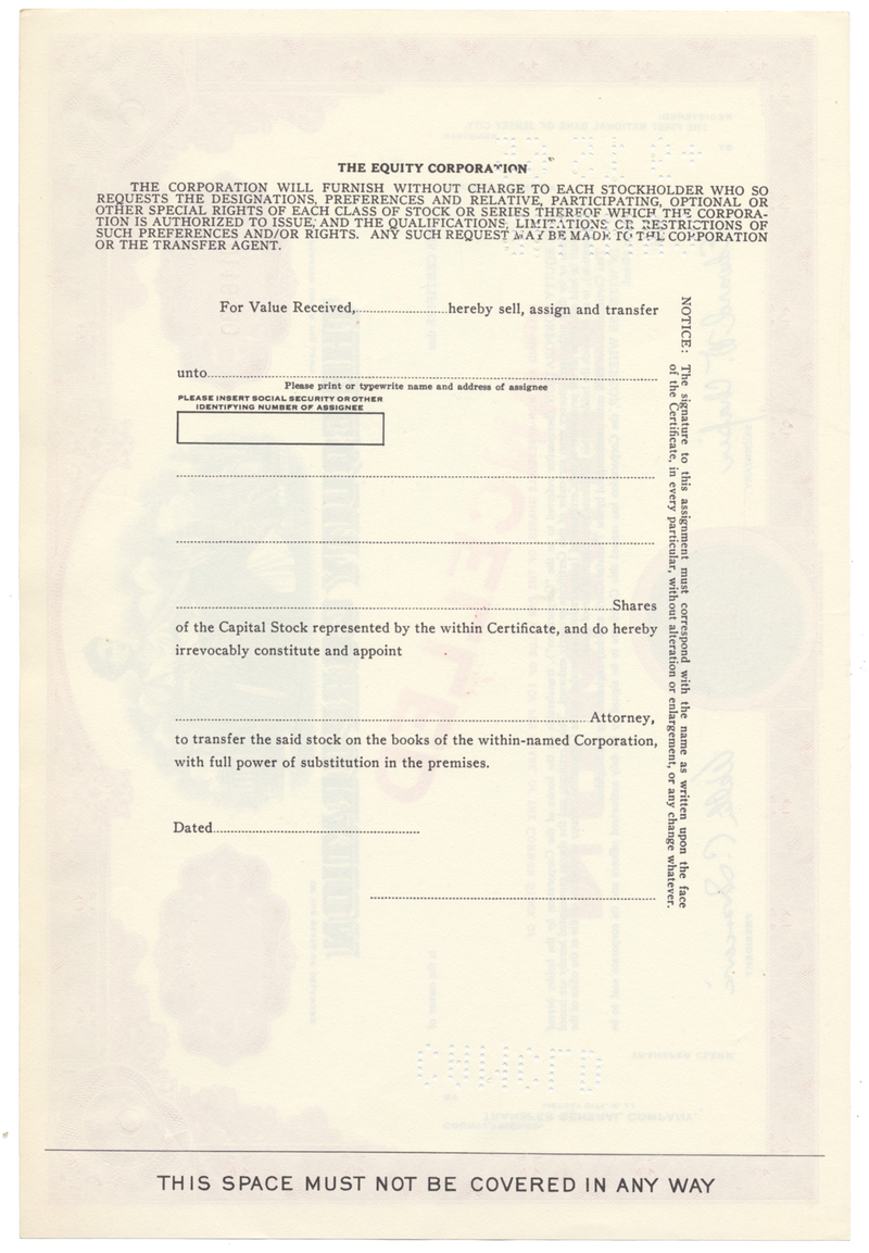 Equity Corporation Stock Certificate