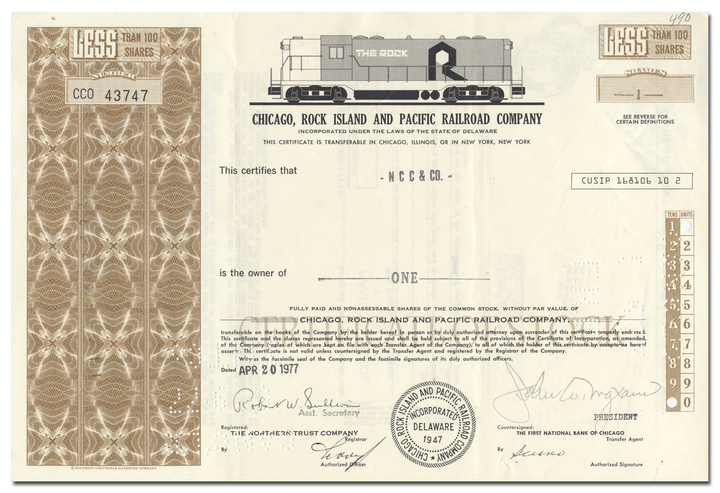 Chicago, Rock Island and Pacific Railroad Company Stock Certificate