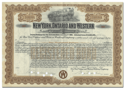 New York, Ontario and Western Railway Company Bond Certificate
