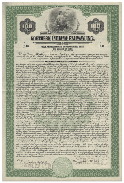 Northern Indiana Railway, Inc. Bond Certificate