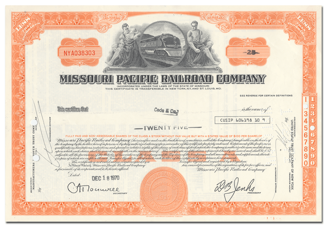 Missouri Pacific Railroad Company Stock Certificate