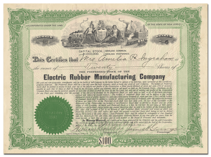 Electric Rubber Manufacturing Company Stock Certificate