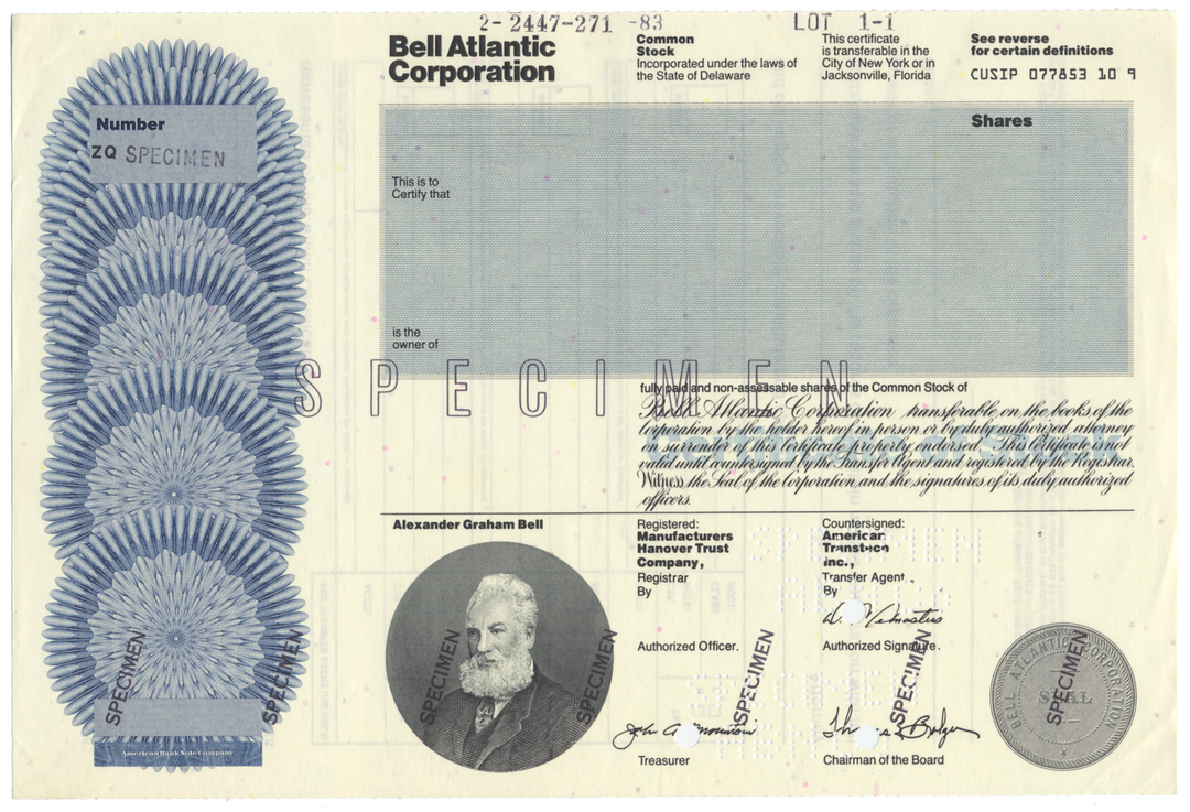 Bell Atlantic Corporation Specimen Stock Certificate