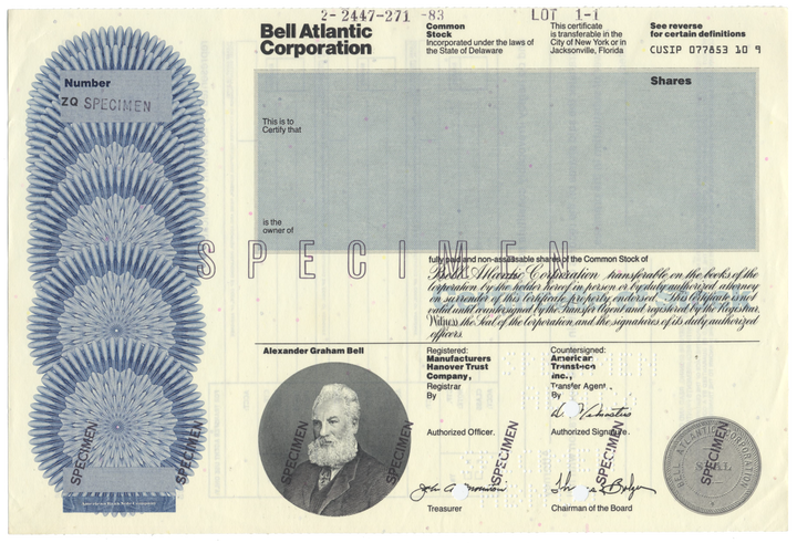 Bell Atlantic Corporation Specimen Stock Certificate