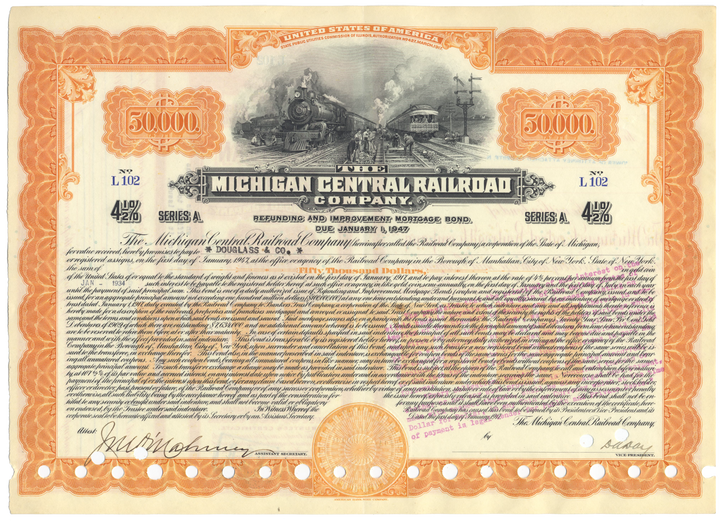 Michigan Central Railroad Company Bond Certificate