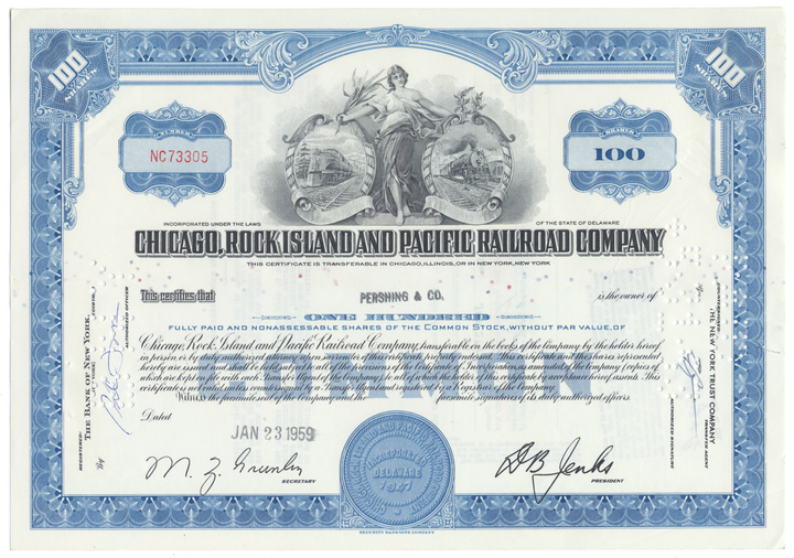 Chicago, Rock Island and Pacific Railroad Company Stock Certificate