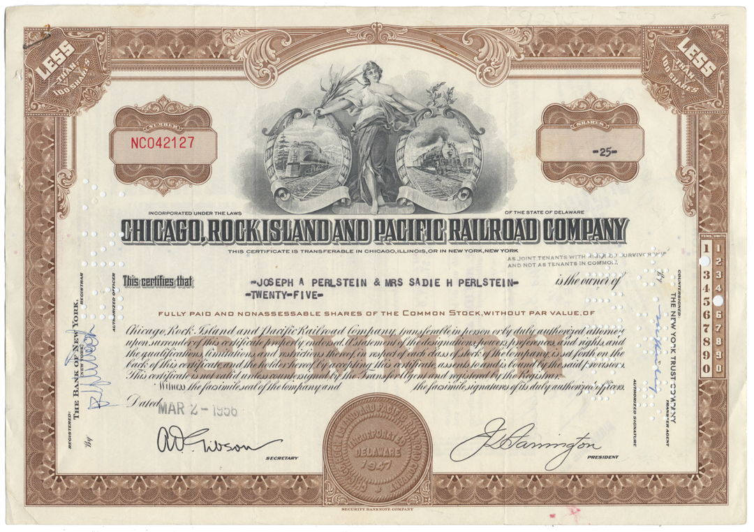 Chicago, Rock Island and Pacific Railroad Company Stock Certificate