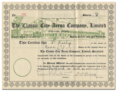 Classic City Arena Company, Limited Stock Certificate