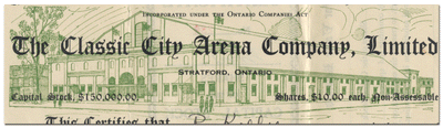 Classic City Arena Company, Limited Stock Certificate