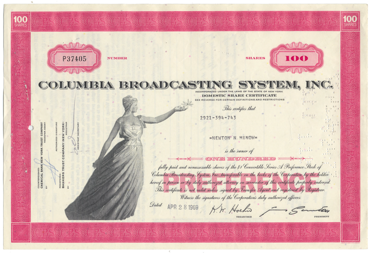 Columbia Broadcasting System, Inc. Stock Certificate