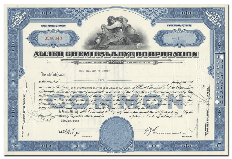Allied Chemical & Dye Corporation Stock Certificate