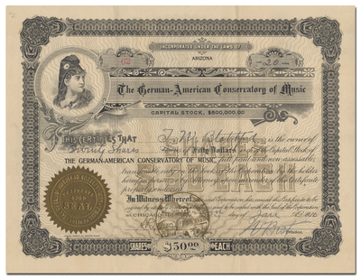 German-American Conservatory Stock Certificate