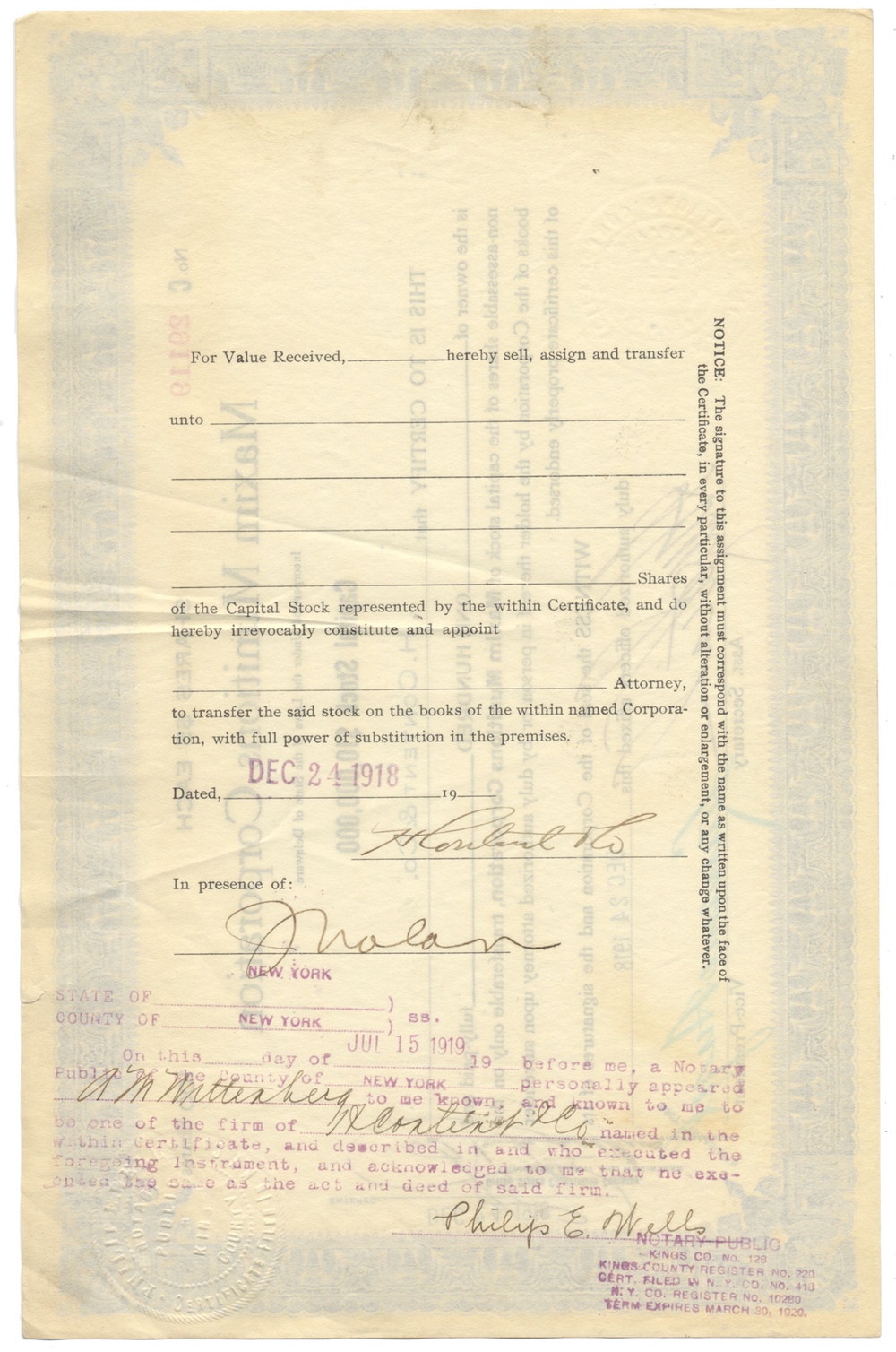 Maxim Munitions Corporation Stock Certificate