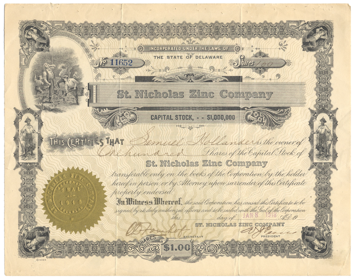 St. Nicholas Zinc Company Stock Certificate