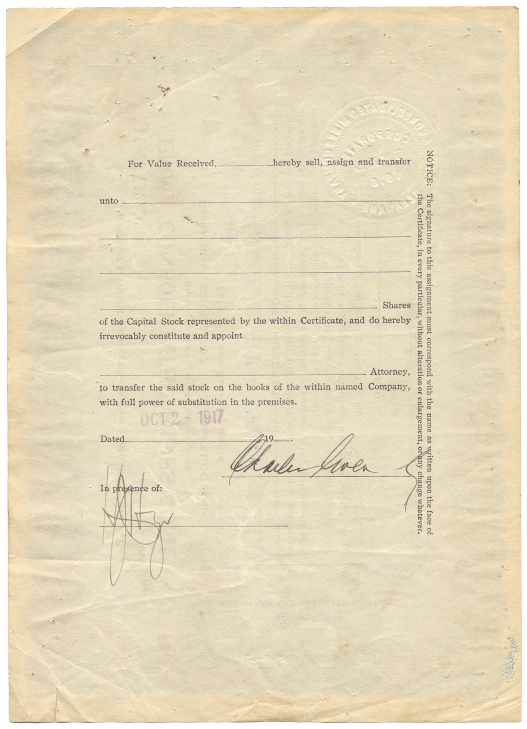 Emma Consolidated Mines Company Stock Certificate