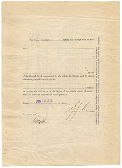 Emma Consolidated Mines Company Stock Certificate Signed by Con Man George Graham Rice