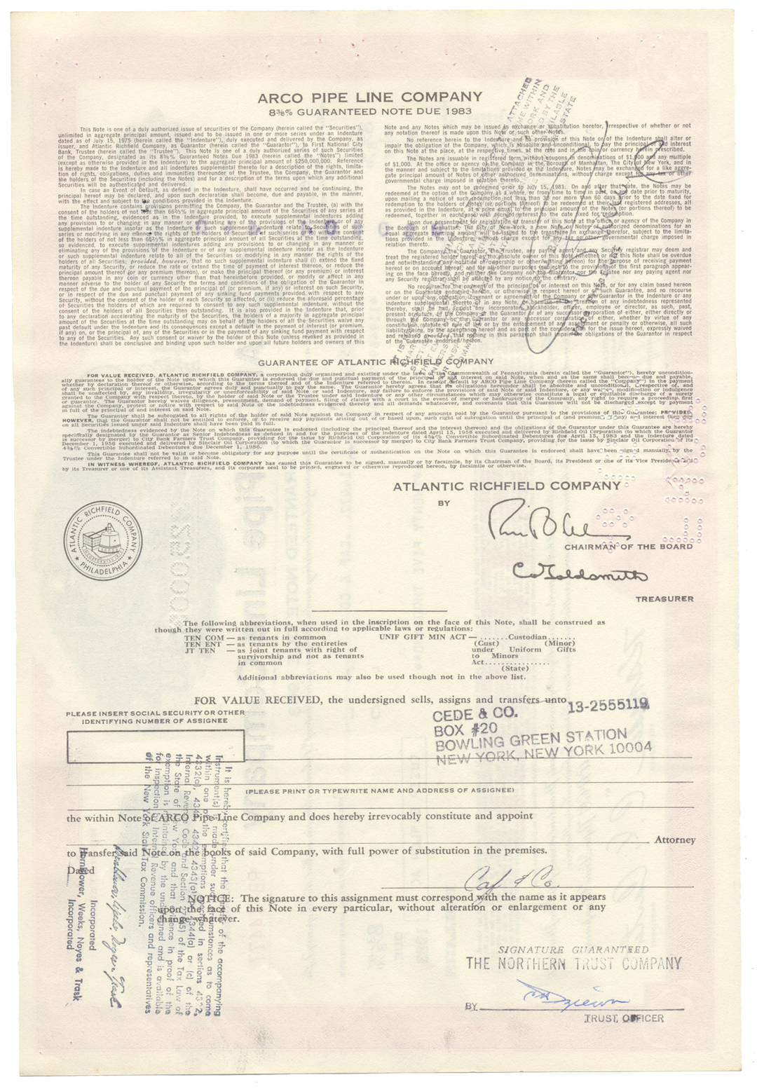 ARCO Pipe Line Company Bond Certificate