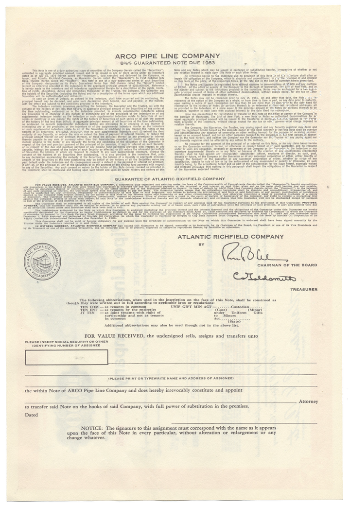 ARCO Pipe Line Company Bond Certificate