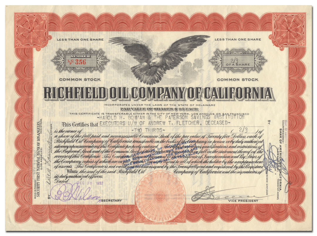 Richfield Oil Company of California Stock Certificate