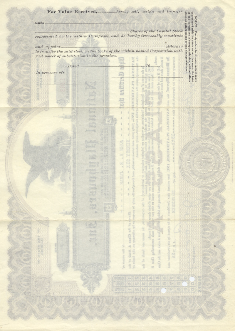 National Playhouses, Inc. Stock Certificate