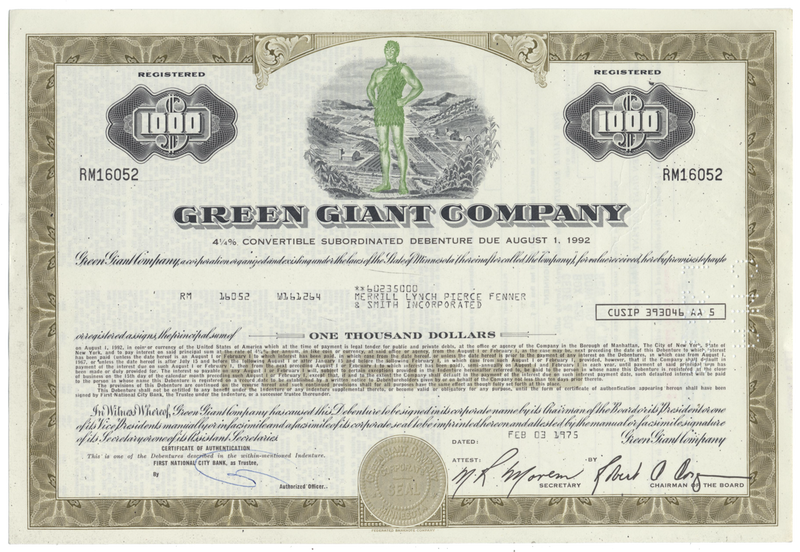 Green Giant Company Bond Certificate