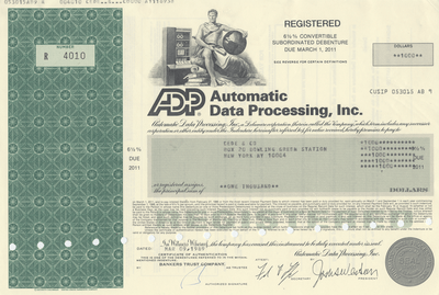 Automatic Data Processing, Inc. Bond Certificate