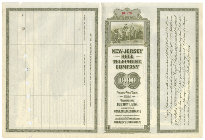 New Jersey Bell Telephone Company Bond Certificate