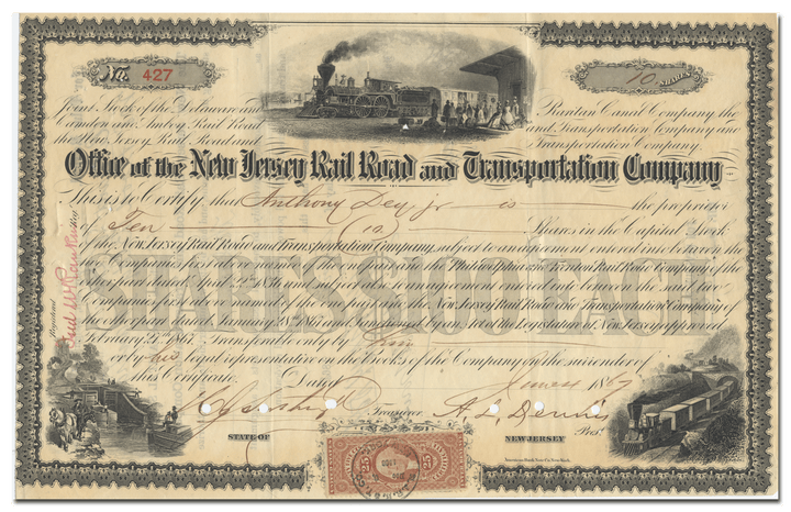 New Jersey Rail Road and Transportation Company Stock Certificate