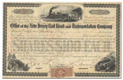 New Jersey Rail Road and Transportation Company Stock Certificate