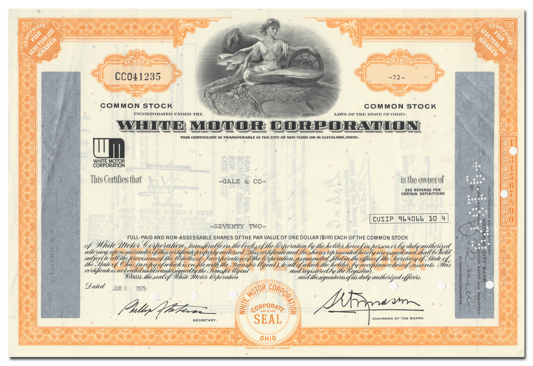 White Motor Corporation Stock Certificate