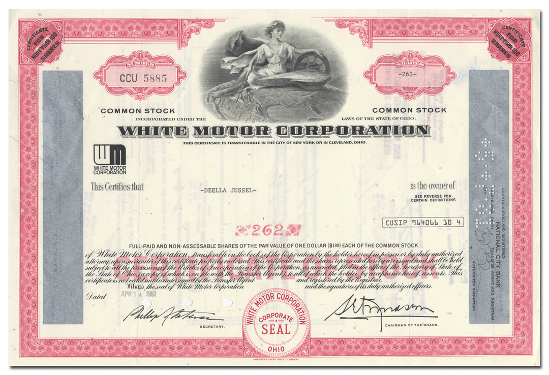 White Motor Corporation Stock Certificate