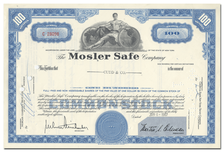 Mosler Safe Company Stock Certificate