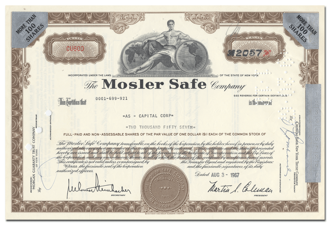 Mosler Safe Company Stock Certificate