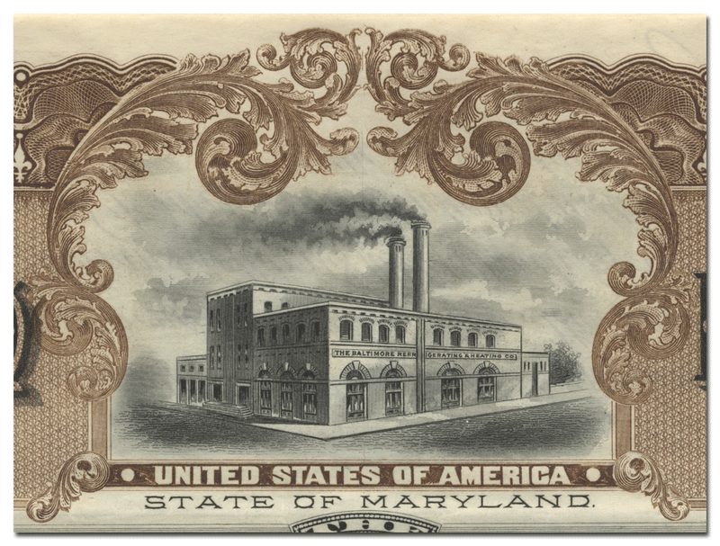 Baltimore Refrigerating and Heating Company of Baltimore City Bond Certificate
