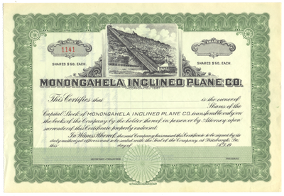 Monongahela Inclined Plane Co. Stock Certificate