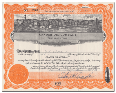 Crader Oil Company Stock Certificate
