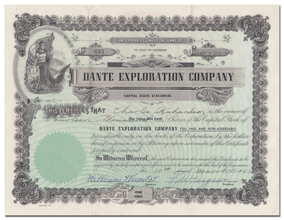 Dante Exploration Company Stock Certificate