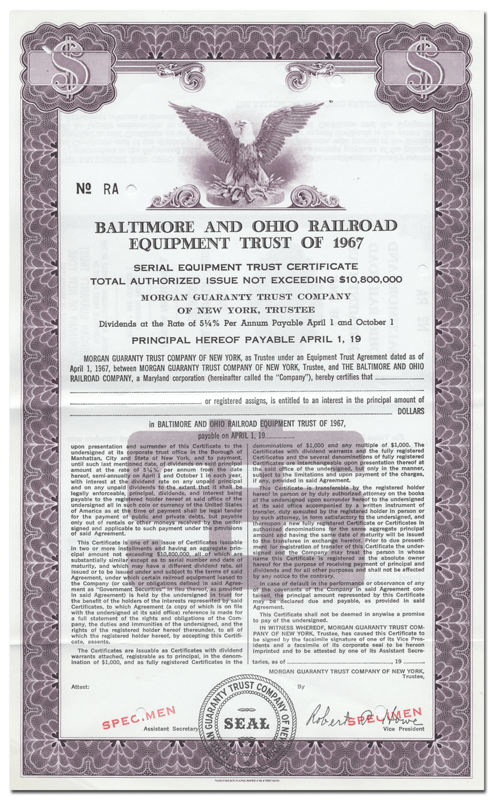 Baltimore and Ohio Railroad Company Bond Certificate