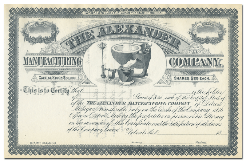 Alexander Manufacturing Company Stock Certificate