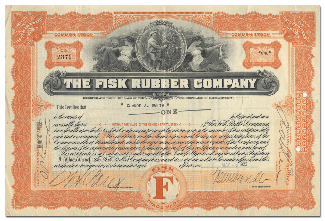 Fisk Rubber Company Stock Certificate