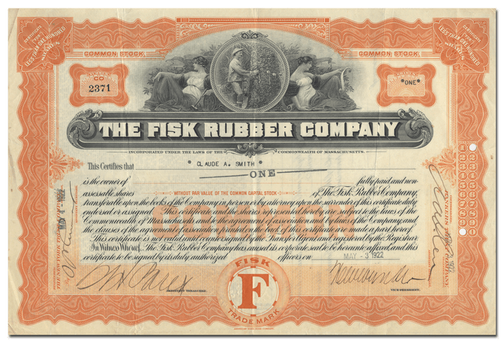 Fisk Rubber Company Stock Certificate