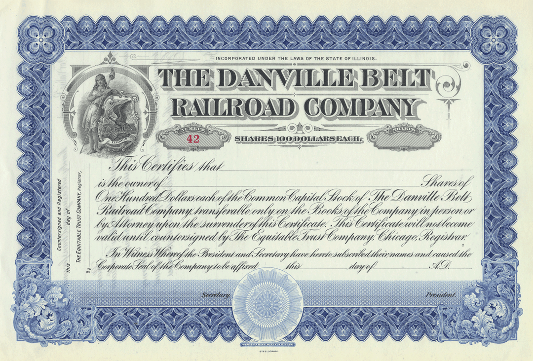 Danville Belt Railroad Company Stock Certificate