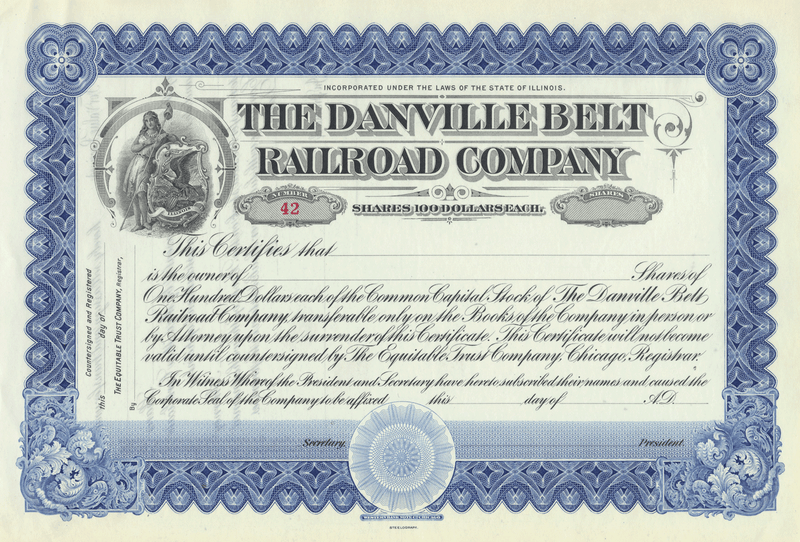 Danville Belt Railroad Company Stock Certificate