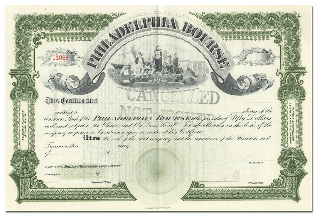 Philadelphia Bourse Stock Certificate