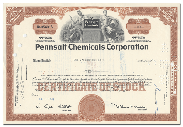 Pennsalt Chemical Corporation Stock Certificate