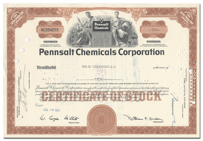 Pennsalt Chemical Corporation Stock Certificate