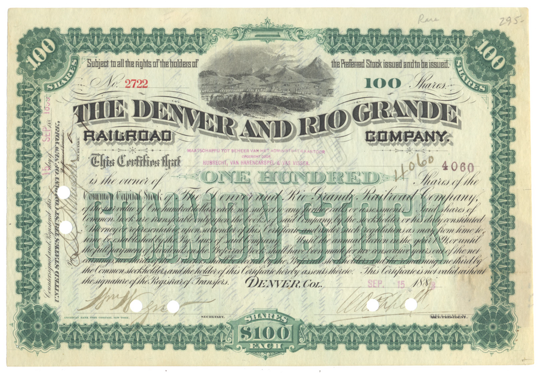 Denver and Rio Grande Railroad Company Stock Certificate