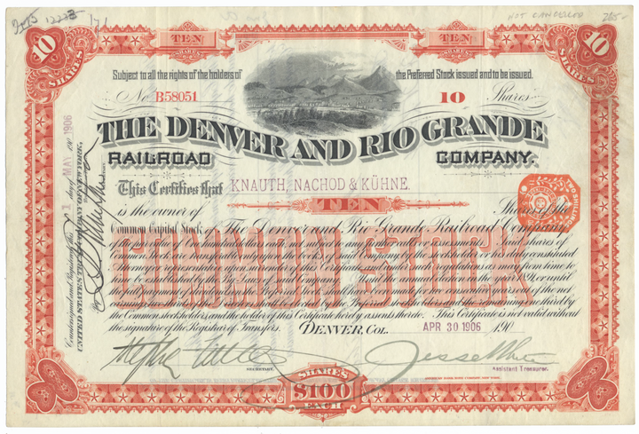 Denver and Rio Grande Railroad Company Stock Certificate