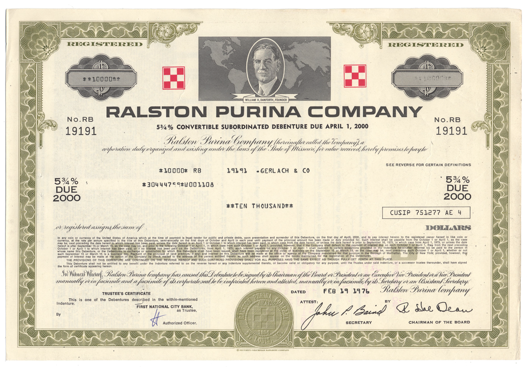 Ralston Purina Company Bond Certificate