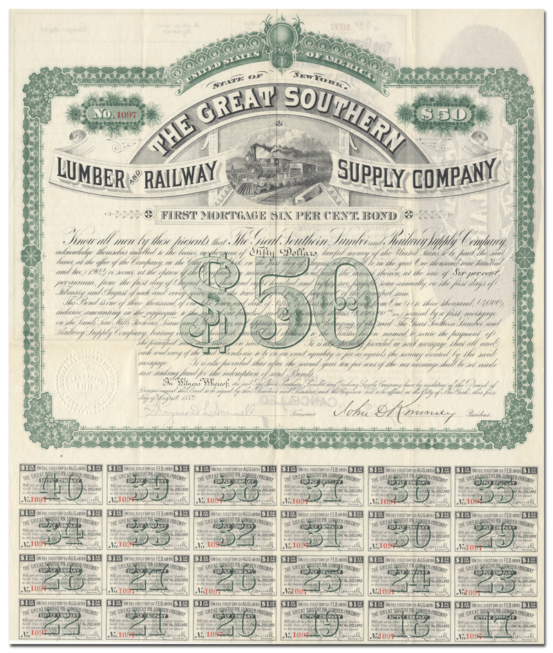 Great Southern Lumber and Railway Supply Company Bond Certificate